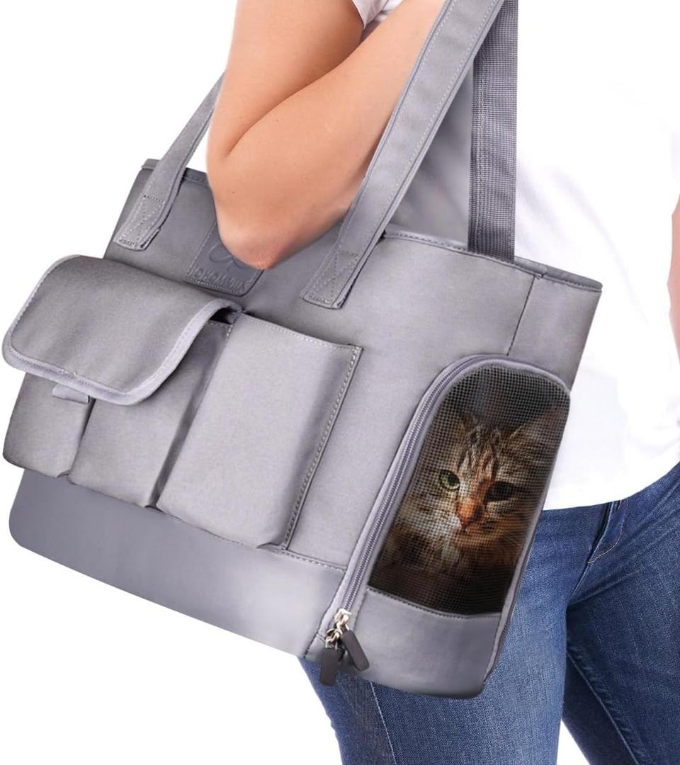 Dog Carrier, Cat Carrier, Pet Carrier, Foldable Waterproof Premium Oxford Cloth Dog Purse, Portable Bag Carrier for Small to Medium Cat and Small DogGrey
