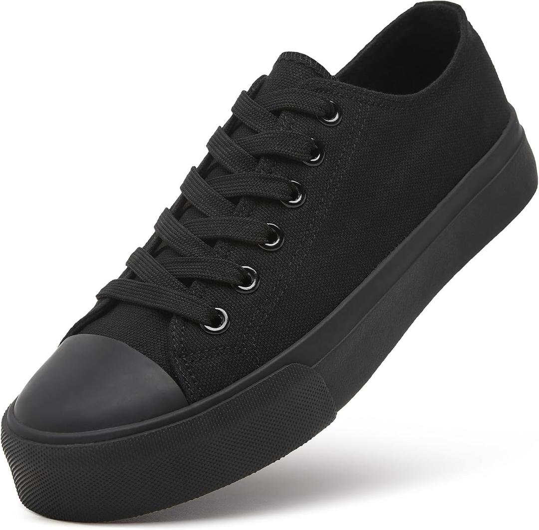 ZGR Womens White Tennis Shoes for Women,Lace up Canvas Sneakers,Casual Walking Canvas Shoes(Full Black.US7.5)