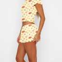 Cioatin Women 2 Pieces Pajama Sets Y2K Summer Floral Fruit Print Lounge Set Short Sleeve Crop Tops and Shorts Sleepwear (Yellow, S)