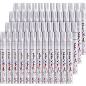 Overseas 48 White Paint Pens, Oil Based Permanent Markers Set - Quick Drying, Waterproof, Fade-Resistant, Medium Tip Paint Markers Bulk for Wood, Metal, Rock, Ceramic, Plastic, Canvas, Glass, Rubber