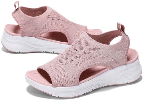 GoodValue Womens Comfortable Orthopedic Sandals Arch Support Ladies Walking Sport Athletic Sandals Open Toe Slip On Plantar Fasciitis Platform Dress Sandal 2 Inches Heel Size 36