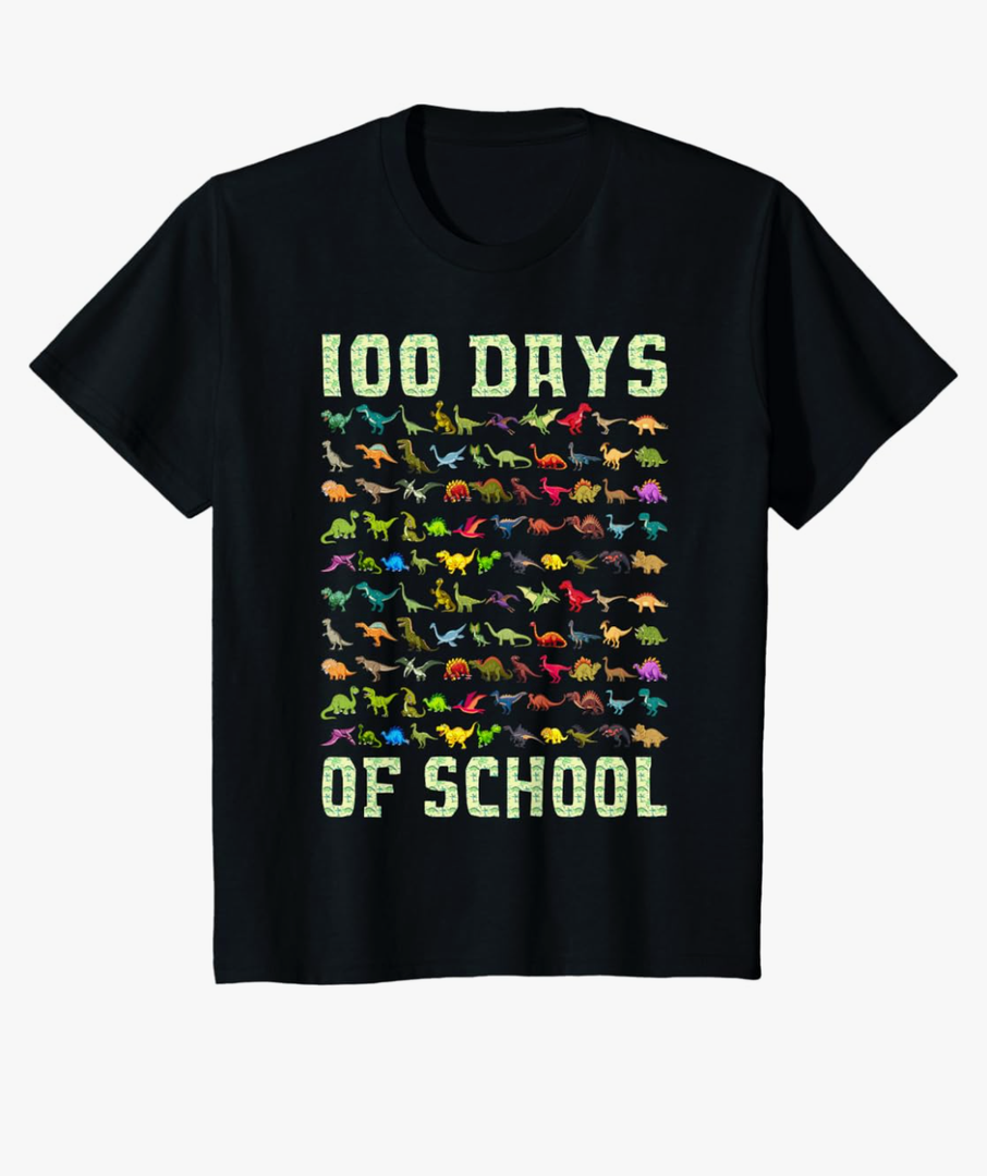 100 Days of School Dinosaur 100 Days Smarter 100th Day Kids T-Shirt, size S