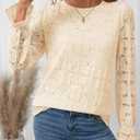 LOMON Womens Lace Long Sleeve Tops Ladies Dressy Eyelet Blouses Casual Embroidered Shirts with Lining 2026 Spring Fashion