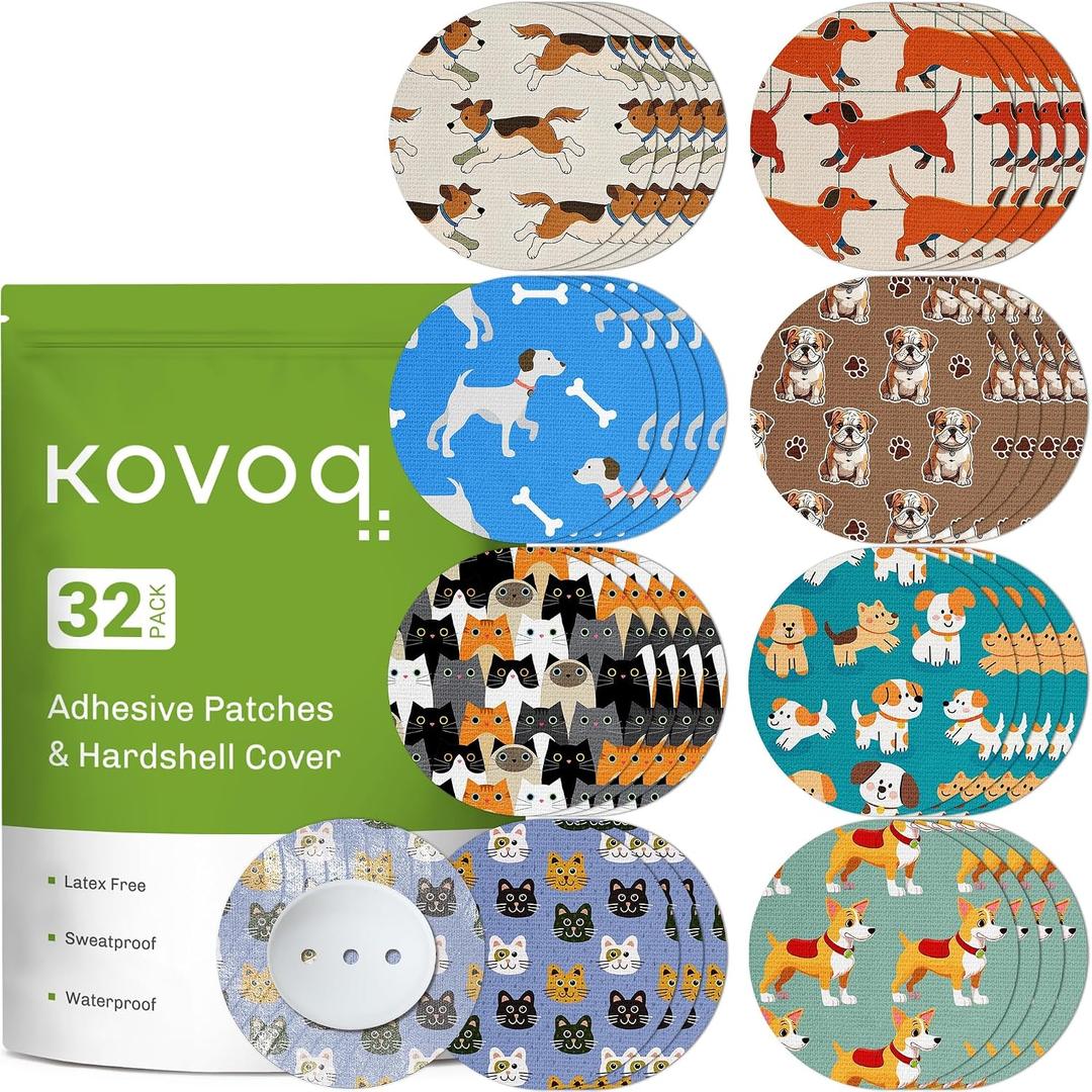 32 Pack Dexcom G7 Overpatches with Reusable Hardshell Cover, Kovoq Waterproof Adhesive Patches for Dexcom G7 & Stelo, Reduce Compression Lows Breathable and Hypoallergenic Up to 15 Days (Dogs & Cats)