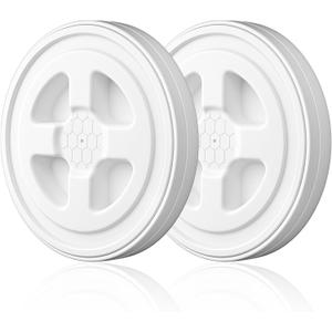 2 Pcs 5 Gallon Bucket Lids, Plastic Screw Seal Cap, Reusable 5 Gal Food Grade Storage Bucket Lid for Chicken Feeders, Paint Coatings, Food Storage Buckets (White)