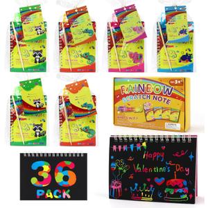 36 Pack Party Favors for Kids Rainbow Scratch Art Notebook Goodie Bags Stuffers for Kids, Valentines Day Classroom Prizes for Girls Boys, Valentine's Day Gift Valentines Day Cards for Kids School