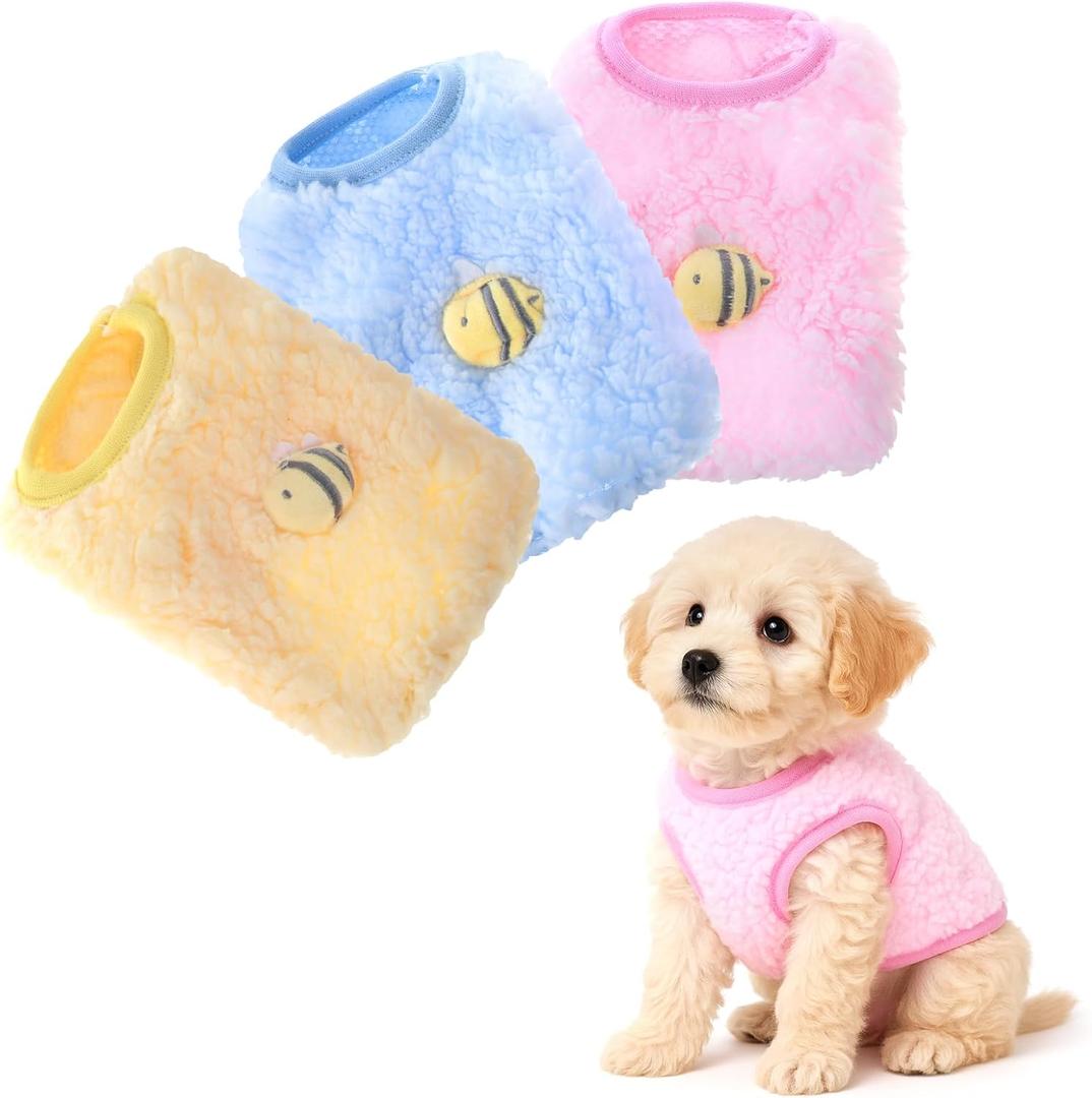 3 Pcs Kitten Clothes, Yorkie, Chihuahua Puppy Clothes, Colorful Teacup Dog Cat Vest with Bee Pattern, Soft Small Dog Sweater, Cute Puppy Jumper for Mini Newborn Dogs,Cat (XX-Small)