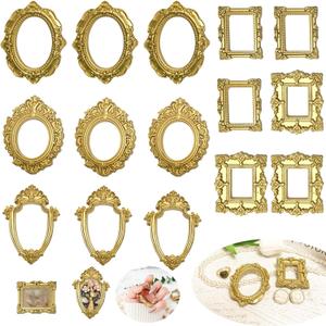 15PCS Vintage Resin Picture Frame - Mini Photo Frame Tiny Antique Frames Small Picture Frame Oval Rectangle Wall Hanging for DIY Jewelry Display Photography Mobile Phone Photo Party Hotel Decor