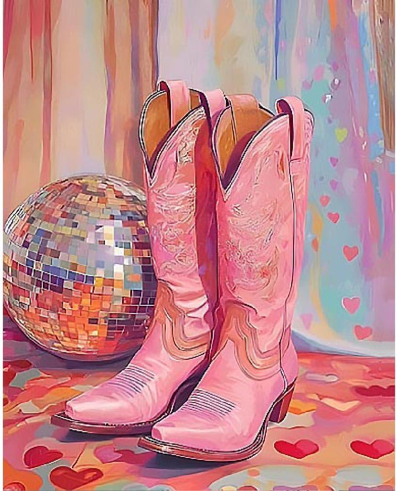 Vintage Boots Paint by Number Kits,Retro Disco Ball Paint by Numbers Kit for Adults Beginner Without Frame,Easy DIY Acrylic Painting for Canvas for Decor 16x20inch (MT21062)