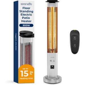 SereneLife Outdoor Electric Patio Heater - 900W Infrared Heater with Remote, Aluminum Reflector, Waterproof Design, IP65 Approved, Quiet Operation, Standing Porch Heater for Patio & Backyard (37")