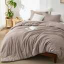 Bedsure Full Size Comforter Set, Khaki Soft Prewashed Bedding for All Seasons, 3 Pieces GentleSoft™ Warm Down Alternative Bed Set, 1 Lightweight Comforter (82"x86") and 2 Pillowcases (20"x26")