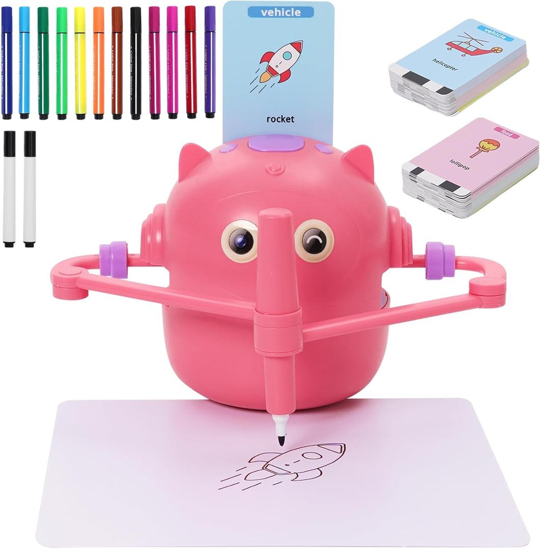 Interactive Educational Drawing Robot for Kids Montessori Painting Learning Toys for 3 4 5 6 7 8 Year Old Boys Girls Birthday Party Pink