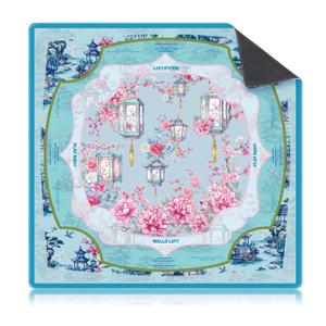 Seenelling Mahjong Mat 31.5" x 31.5" Non-Slip Noise Reduction Mahjong Table Mat Multi Purpose Game Table Cover for Mahj Tiles Board Poker Dominoes Tile Games (Chinoiserie Blue)