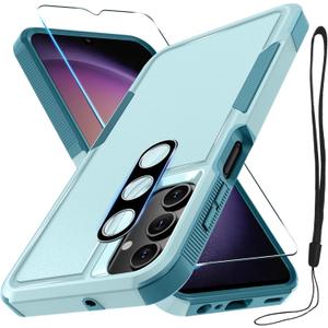 RMOCR Case for Samsung Galaxy A16 5G, Full Body Heavy Duty Rugged Shockproof Protective Phone Cover with Lanyard Strap, Tempered Glass Screen Protector and Camera Lens Cover, Mint Green