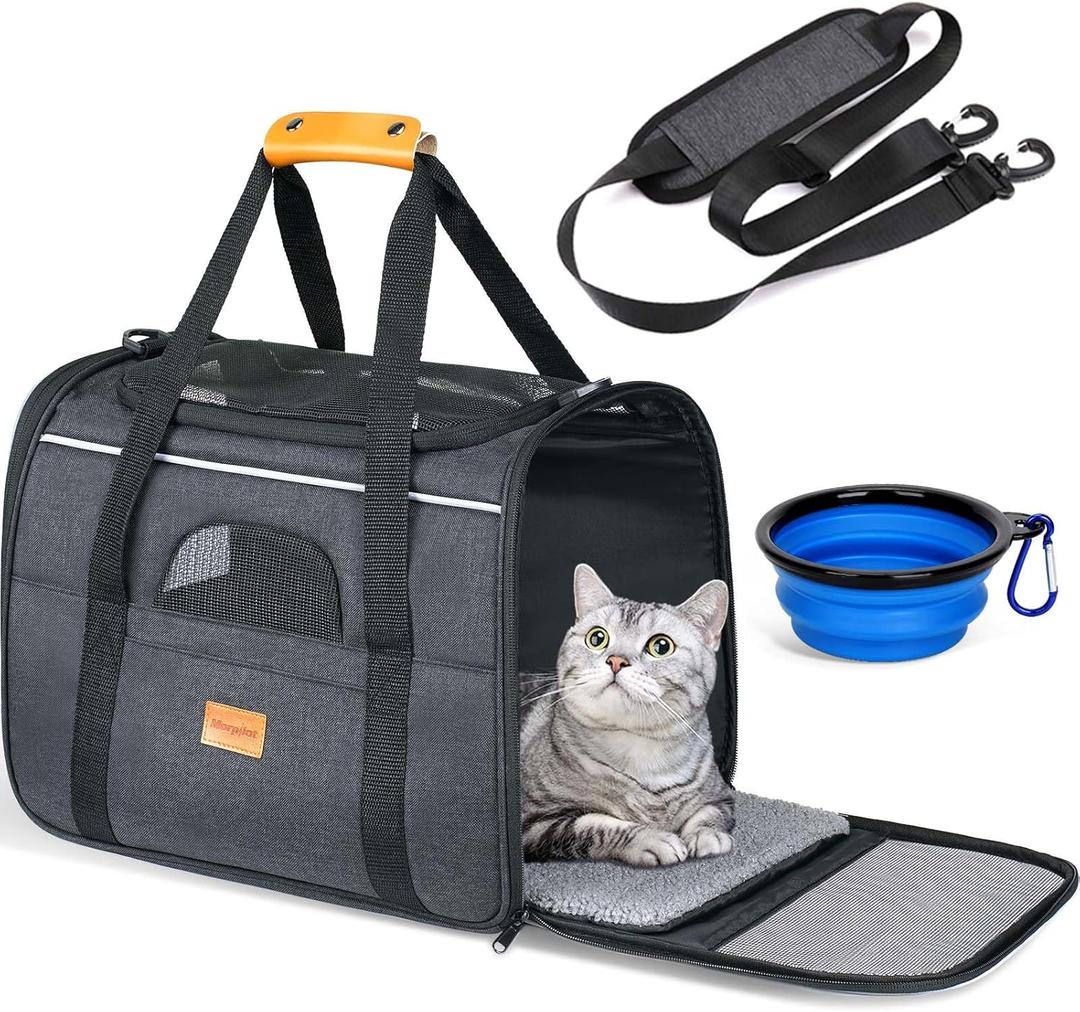 Morpilot Cat Carrier - Cat Carrier Soft for Small or Medium Cats up to 20lbs, with Sided Cushion, Secure Buckle and Foldable Bowl, Dog Carriers for Small Dogs (Dark Gray) (17.2"L x 10.8"W x 11.6"H)