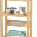 3-Tier Small Narrow Bamboo Side Table with Charging Station, Skinny Nightstand for Small Space, Slim Bedside Table with Storage for Couch, Wooden Thin End Table with USB Ports and Outlets, Natural (1 Pack)