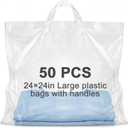 Qilery 50 Pack 24" x 24" Large Clear Plastic Shopping Bags with Handles Reusable Merchandise Gift Bags Bulk for Small Business Merchandise Retail Grocery Packaging Gift Giving