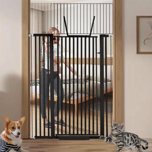 71 inch Extra Tall Gate Pet Gate,29.92"-49" Extra Wide Pressure Mounted,Cat Gates for Stairs, Kitchen,Doorways (Black)