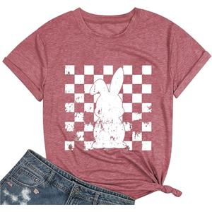 Easter Bunny Shirt for Women - Cute Graphic Tee with Bunny Easter Eggs, Funny Casual T-Shirt for Spring Tops (Pink, XL)