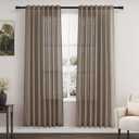 Nanspring Dark Taupe Linen Curtains 80 Inches Length for Living Room Back Tab Rod Pocket Semi Sheer Linen Drapes Muted Neutral Boho Linen Textured Window Curtain for Dining Room Bedroom 52X80 Inches