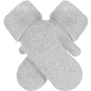 Winter Warm Mittens Cold Weather Gloves for Women, Cute Knit Gloves, Soft lining Cold Weather Accessories Gifts (Gray)