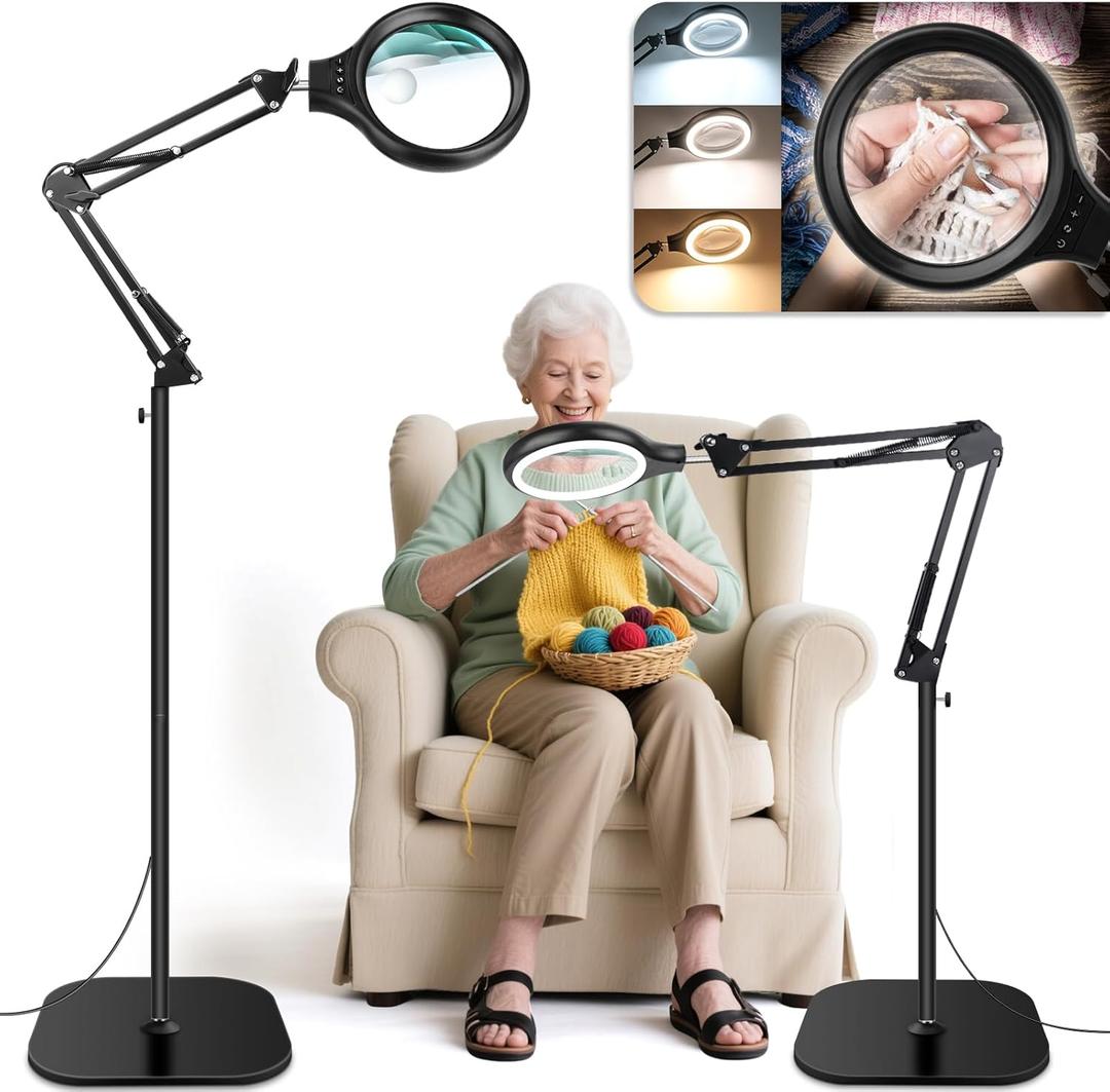 Large 30X 10X Floor Magnifying Glass with Light and Stand,2 in 1 Adjustable Height Floor Magnifying Lamp,Lighted Magnifiers for Hands Free Close Work, Sewing,Crafts, Reading,Hobbies