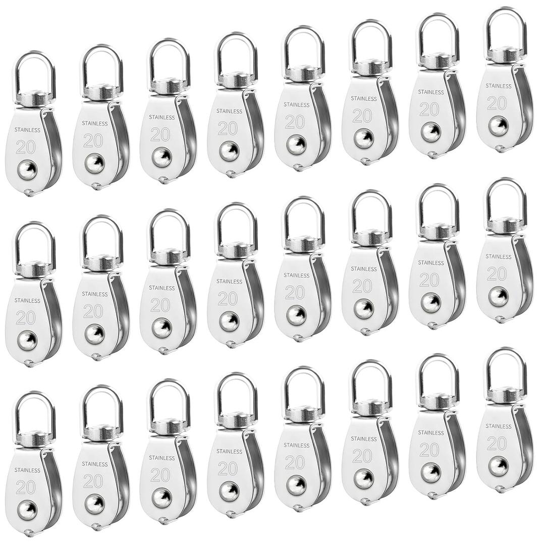 24 Pack M20 Single Pulley Block, 304 Stainless Steel Wire Rope Cable Pulley, Heavy Duty Swivel Pulley Wheel Hanging Wire Towing Wheel for Lifting