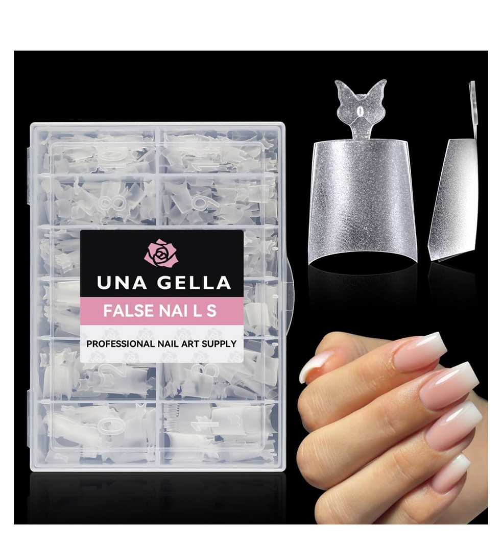 UNA GELLA Short Coffin Fake Nails 504Pcs Half Cover Matte Nail Tips Extra Short Coffin Gel Nail Tips No C Curve Pre-buff No Need File Salon Quality Nail Extension DIY Nail Art Salon 12 Sizes