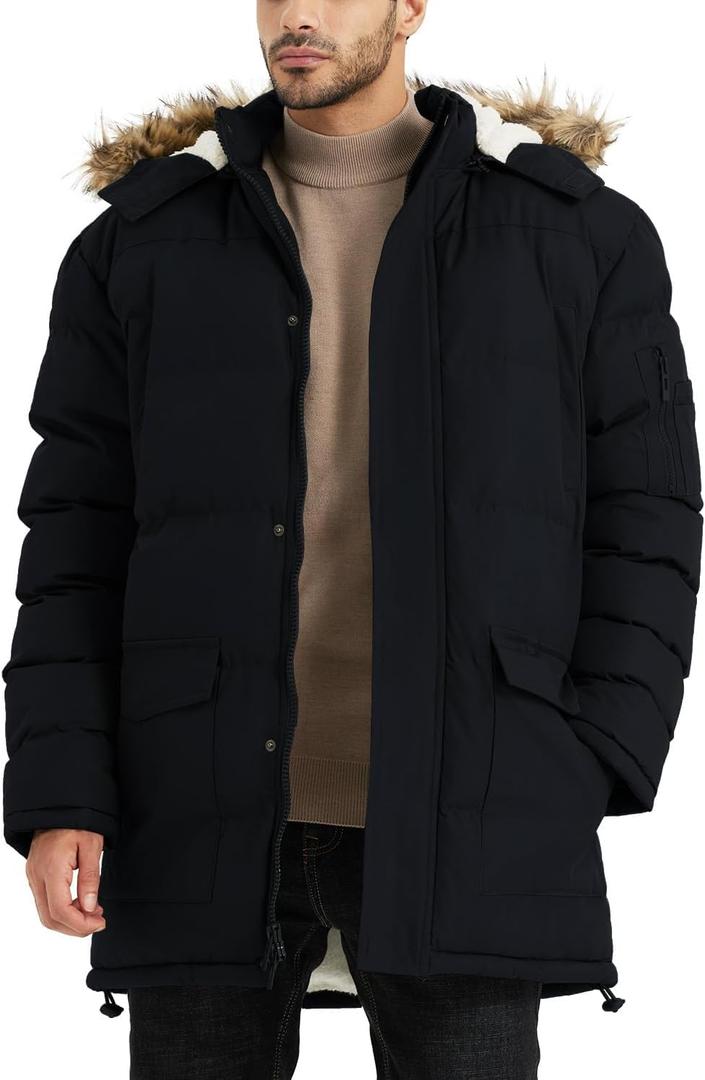 Winter Coats For Men Winter Jackets Water Resistant Warm Thicken Puffy Hooded Insulated Thicken Parka Coat (Large, Black)