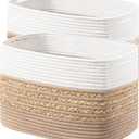 UBBCARE 2 Pack Baskets for Organizing, Woven Storage Baskets for Toys and Towel, Rectangle Cotton Rope Basket with Handles, 14''L x 8''W x9''H, Brown