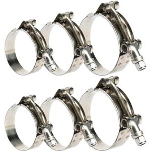 Heavy Duty T-Bolt Hose Clamps 6-Piece Set - Stainless Steel 304 (46-65mm) | Leak-Proof Design for Automotive, Marine, Industrial Use