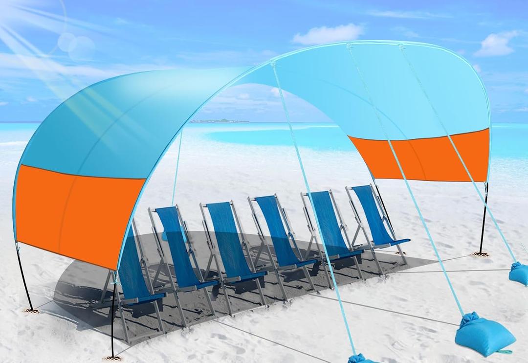 Beach Canopy Sun Shade, Beach Shade Canopy Wind Sail Camping Sun Shelter Outdoor Beach Tent Sun Shelter Easy Set Up Beach Canopy for Camping, Backyard, Fishing and Picnics (Patent Pending), Large
