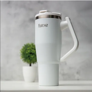 40 oz Tumbler with Rotated Handle & Flip Straw | Triple Layer Vacuum Insulated Stainless Steel Cup, Leak Resistant Water Bottle for Water, Iced Tea or Coffee | Gifts for Women & Men - White