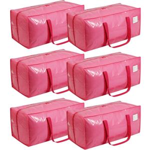 6 Pack Extra Heavy Duty Large Moving Bags with Comfortable Handle & Strong Zipper, Storage Totes for Space Saving Moving Storage College Supplies Alternative to Moving Box, Pink