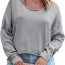 Women's Long Sleeve Boat Neck Sweatshirts Basic Relaxed Fit Pullover Tops with Raw Edge (1-Gray,Small) (Gray, S)