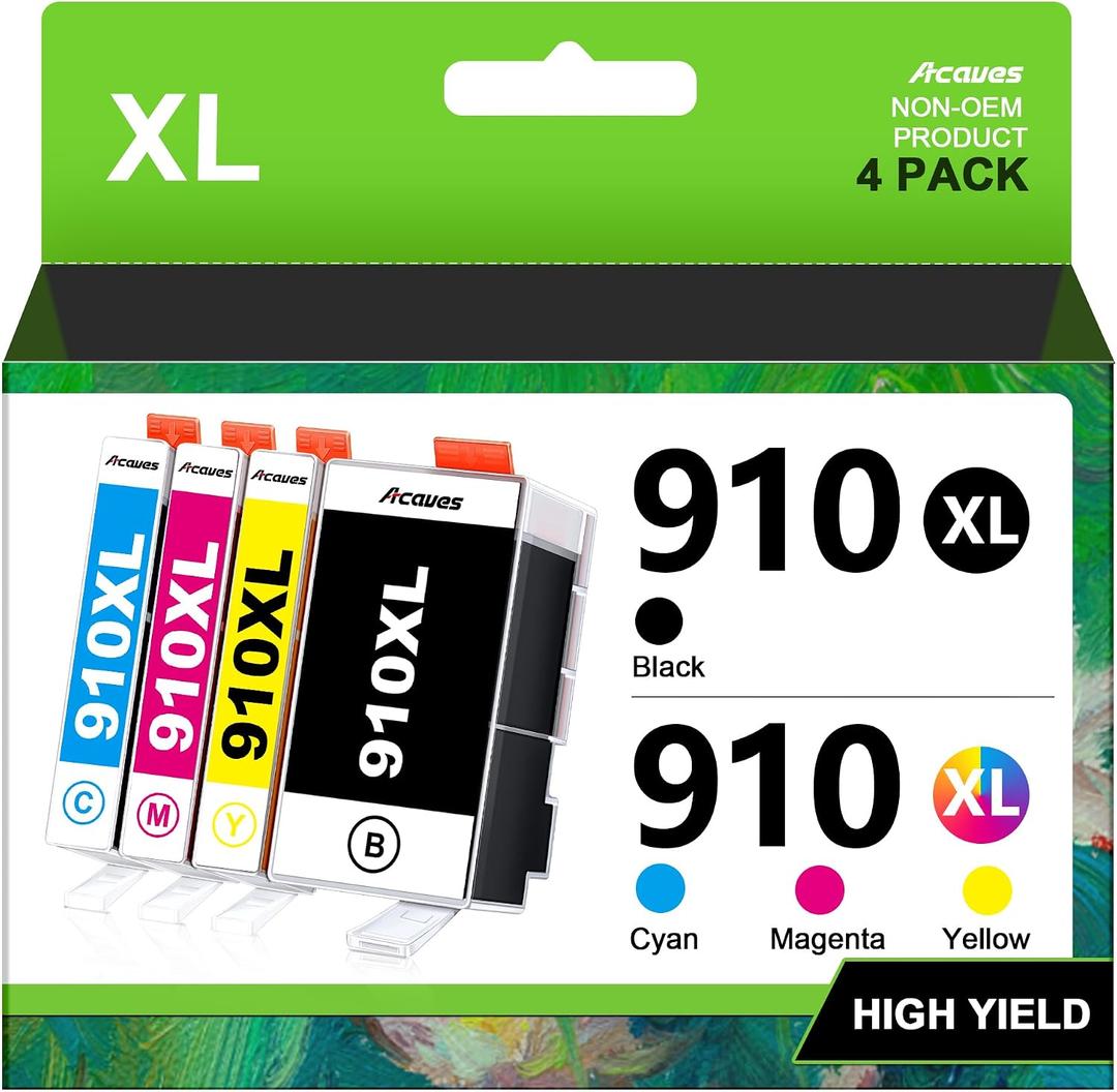 910XL Ink Replacement for HP 910XL Ink Cartridges Combo Pack 910XL Ink Cartridges for HP Printers HP910XL Work for Office Jet Pro 8020 8025 8028 8010 Printer, Black and Color 4 Pack