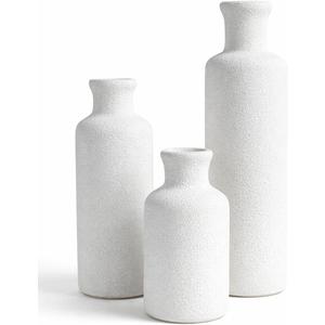 Ceramic Vase Set of 3 Modern Minimalist White Vases with Matte Finish, Coordinated Tall Medium Short Decorative Vases for Home Decor
