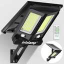intelamp Solar Street Lights Outdoor Waterproof 3000LM 12500mAh Dual Motion Sensor Dusk to Dawn Security Floodlight Lamp Outside, LED Flood Lighting Exterior with Remote for Parking Lots Patio Yard (Black, Pack of 1)
