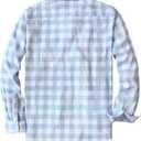 Dubinik 6 oz Flannel Shirt for Men Pure Cotton Soft Warm Long Sleeve Plaid Shirts Casual Button Down for Outdoor Wear (Blue, L)