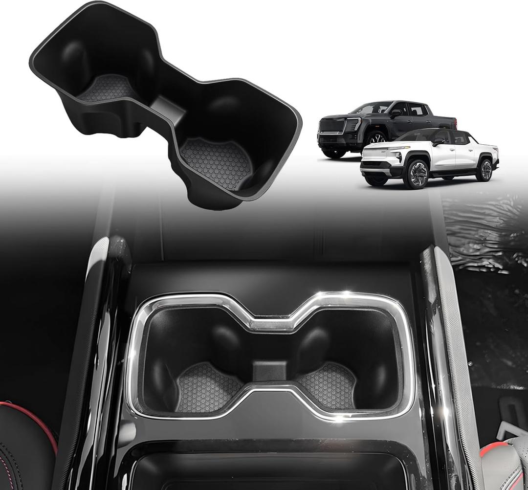BestEvMod Center Console Cup Holder Insert Compatible with Chevrolet Silverado EV RST & LT 2024-2026/GMC Sierra EV Denali 2026 2025 2024 Accessories Waterproof Non-Slip Easy to Clean Custom Fit