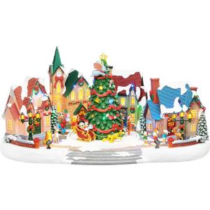 MOMENTS IN TIME Animated Disney Holiday Town Scene 10.5 Christmas Tree Christmas Village, LED Lights, Music & Motion Handcrafted Polyresin Village Power Adapter Included