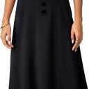 LYANER Women's High Waist A Line Button Front Flared Midi Skirts with Pocket Black Medium (M)