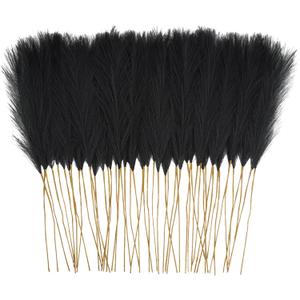 50pcs Faux Pampas Grass, 21.6" Short Artificial Pompous Grass Floral Fake Pompas Grass Branches Vase Filler Flower Arrangement for Home Wedding Boho Decor, Black