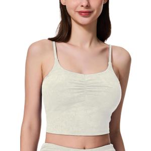 Women's Sweetheart V Neck Tank Top Adjustable Straps Workout Yoga Tops Going Out Basic Casual Crop Cami Shirts (Beige, M)