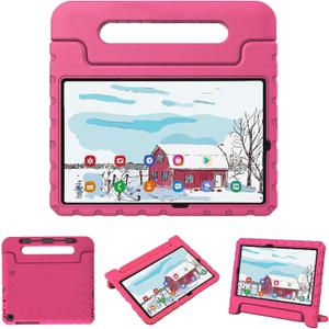 Kids Case for Samsung Galaxy Tab S6 Lite 10.4 inch 2024/2020/2022 Release, Model SM-P625/SM-P620, SM-P610/P615, SM-P613/SM-P619, with S Pen Slot Shockproof Light Foldable Handle Rose (Hot Pink)
