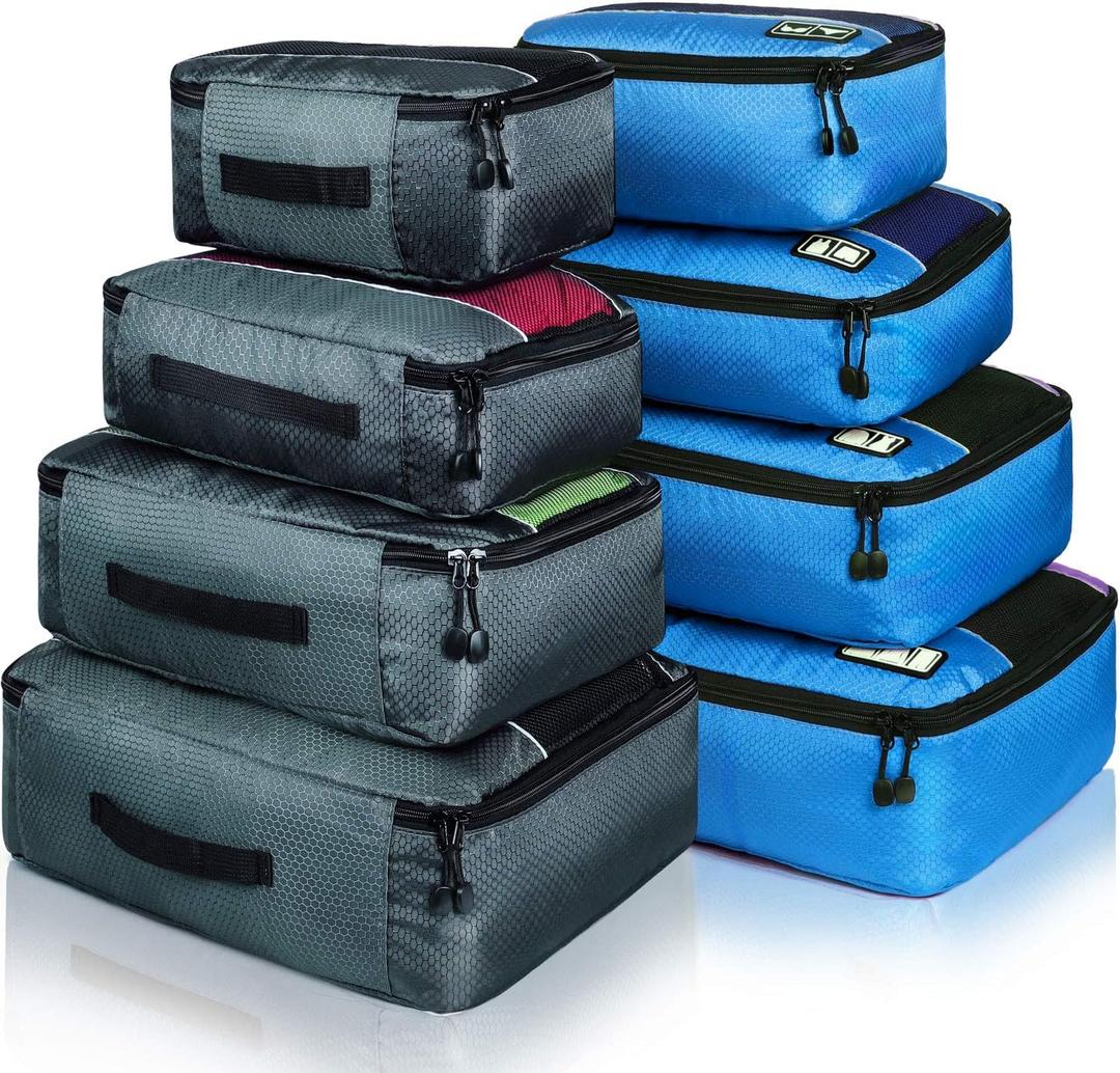 8 Set Packing Cubes, Travel Luggage Bags Organizers Mixed Color Set (Grey Blue)