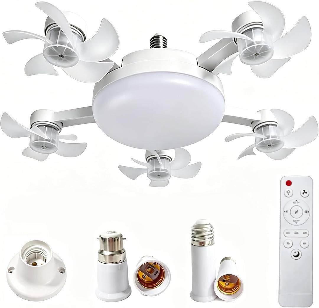 Socket Fan Light with Remote, Ceiling Fan with Lights E26/B22 Screw, | 1200 Lumens, 3 Color Temperatures LED, 3 Speed, Easy to Install ,Replacement for Bedroom, Kitchen, Living Room