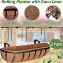 ZeeDix 24 Inch Railing Planter Box, 2 Pack Metal Window Boxes with Coco Liners for Railing, Hanging Flower Boxes for Deck Porch Balcony & Fence Outdoor Indoor Lawn