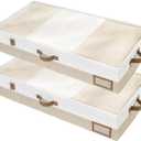  2PCS Foldable Under Bed Storage Box with Plastic Support Liner, Handles, Zipper lid, Blankets Clothes Comforters Storage Bin Organizer for Bedroom and Closet, 29×15×7inch