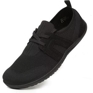 Women's Wide Toe Minimalist Barefoot Walking Shoes Knit Comfortable Mesh Lace-up Shoes Casual Tennis Gym Athletic Sneakers (8.5, All Black)